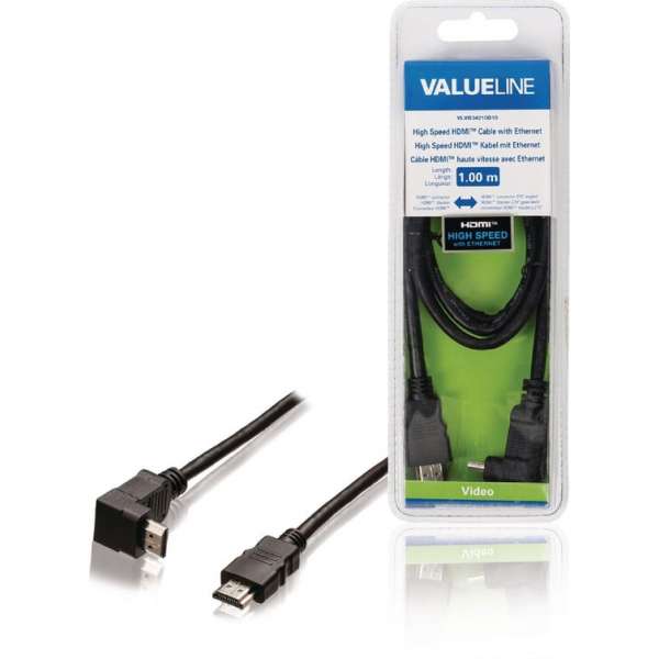 High Speed HDMI Cable with Ethernet HDMI Connector - HDMI Connector Angled 90° 1.00 m Black