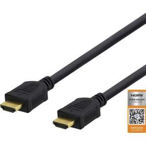 DELTACO HDMI-1010D High-Speed Premium HDMI-kabel - 1 meter - Ethernet, 4K UHD - Zwart