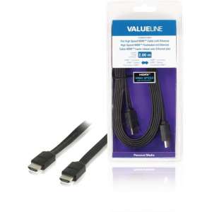 Valueline VLMB34010B20 High Speed Hdmi Kabel Met Ethernet Plat Hdmi-connector - Hdmi-connector 2.00 M Zwart