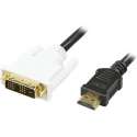 DELTACO HDMI-113-K, kabeladapter van HDMI 19pin naar DVI-D Single Link mannelijk, Full HD i 60Hz, 3m