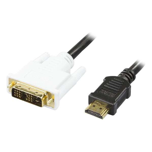 DELTACO HDMI-113-K, kabeladapter van HDMI 19pin naar DVI-D Single Link mannelijk, Full HD i 60Hz, 3m