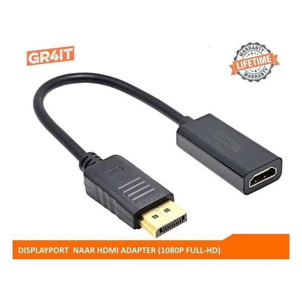 DisplayPort naar HDMI Adapter Kabel (1080P) - Full-HD Zwarte Kabel 0,20cm