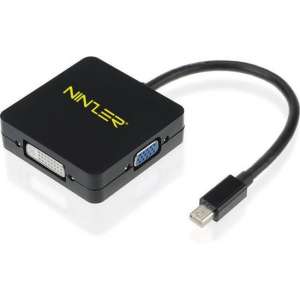 Ninzer® 3 In 1 Mini DisplayPort DP Thunderbolt naar DVI, VGA en HDMI Converter / Adapter | Zwart