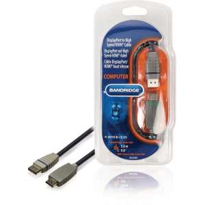 Bandridge BCL2703 3m DisplayPort HDMI Zwart, Grijs video kabel adapter