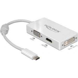 DeLOCK Premium USB-C naar HDMI, DVI en VGA adapter met DP Alt Mode / wit - 0,15 meter