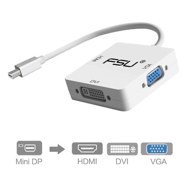 WiseGoods - Premium 3-in-1 Mini DP Displayport naar HDMI/DVI/VGA Kabel - Adapter - iMac - MacBook Pro - Apple