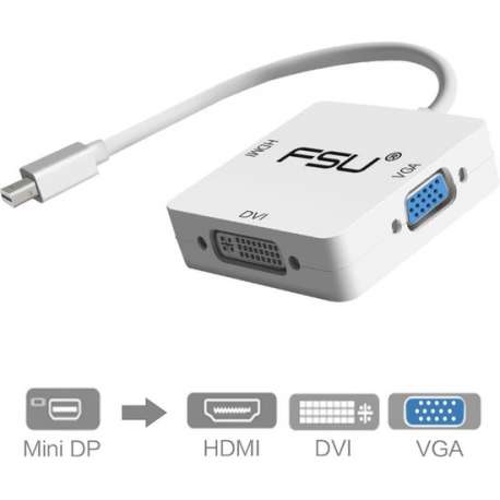 WiseGoods - Premium 3-in-1 Mini DP Displayport naar HDMI/DVI/VGA Kabel - Adapter - iMac - MacBook Pro - Apple