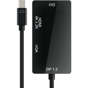 Dolphix Mini DisplayPort 1.2 naar HDMI, DVI en VGA adapter / zwart - 0,15 meter