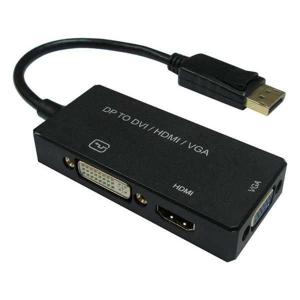 Value 12993153 video kabel adapter 0.1 m DisplayPort VGA + HDMI + DVI Black