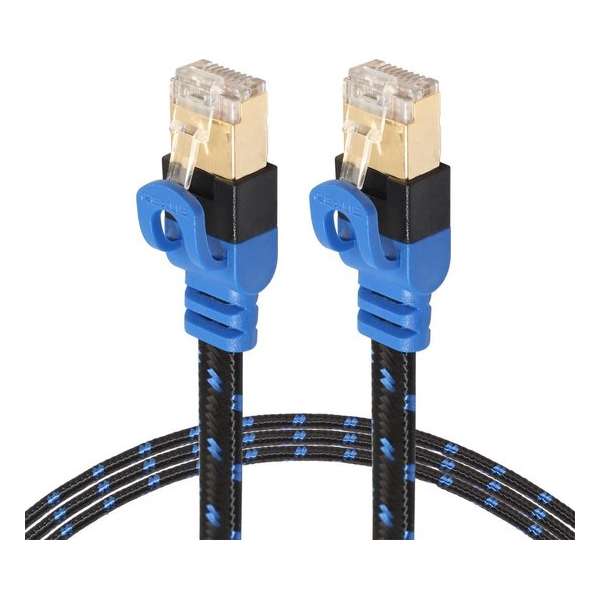 By Qubix internet kabel - 10m REXLIS serie - CAT7 - Ultra dunne Flat Ethernet netwerk LAN kabel (10.000Mbps) - Zwart / Blauw