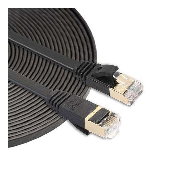 15m CAT7 Ultra dunne Flat Ethernet netwerk LAN kabel (1000Mbps) - Zwart