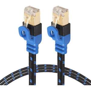 By Qubix internet kabel - 15m REXLIS serie - CAT7 - Ultra dunne Flat Ethernet netwerk LAN kabel (10.000Mbps) - Zwart / Blauw
