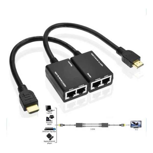 HDMI Extender via Cat5e / 6 LAN kabel 30 Meter / 1080P(zwart)