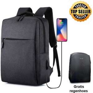 Laptop rugzak - 15,6 inch rugzak - rugtas - laptoptas - zwart- schooltas - rugzak met usb - GRATIS regenhoes
