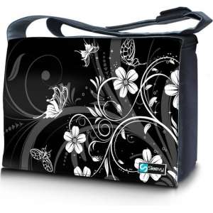 Messengertas / laptoptas 15,6 inch witte bloemen - Sleevy - laptoptas - schooltas