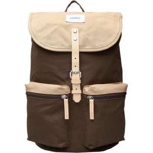 Sandqvist Roald Backpack multi olive / beige with natural leather