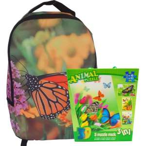 Rugzak Vlinder met grote 3 delige 3d vlinder puzzels, kinder set, school rugtas met 3d puzzels speelgoed