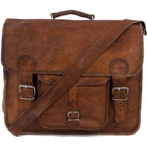 Messengertas  41 x 29 x 12 cm Vintage Look Bruin Echte Leder tas ‘Granada’ - Gift verpakking
