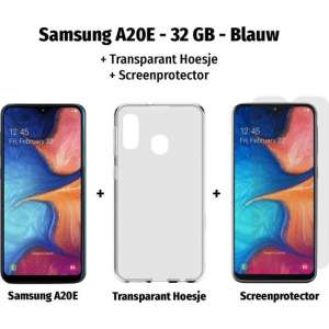 Samsung Galaxy A20e - 32GB - Blauw + Transparant Hoesje + Screenprotector