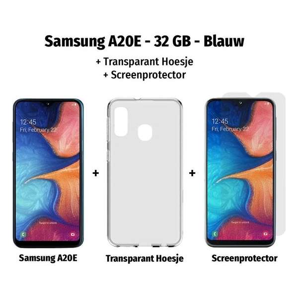 Samsung Galaxy A20e - 32GB - Blauw + Transparant Hoesje + Screenprotector
