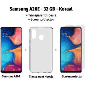 Samsung Galaxy A20e - 32GB - Koraal +  Transparant Hoesje + Screenprotector