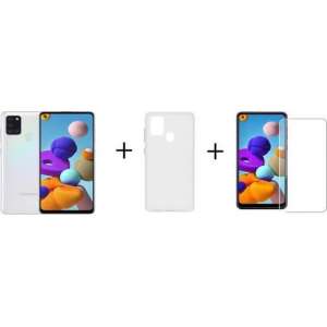 Samsung Galaxy A21s - 32GB - Wit + Transparant Hoesje + Screenprotector van HGA