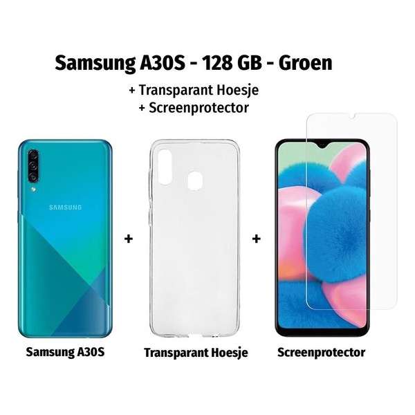 Samsung Galaxy A30S - 128GB - Groen + Transparant Hoesje + Screenprotector
