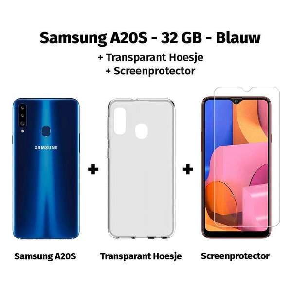 Samsung Galaxy A20s - 32GB - Blauw + Transparant Hoesje + Screenprotector van HGA
