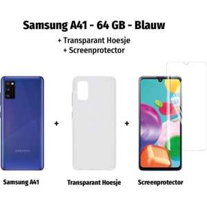 Samsung Galaxy A41 - 64GB - Blauw + Transparant Hoesje + Screenprotector van HGA
