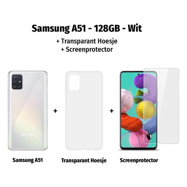 Samsung Galaxy A51 - 128GB - Wit + Transparant Hoesje + Screenprotector