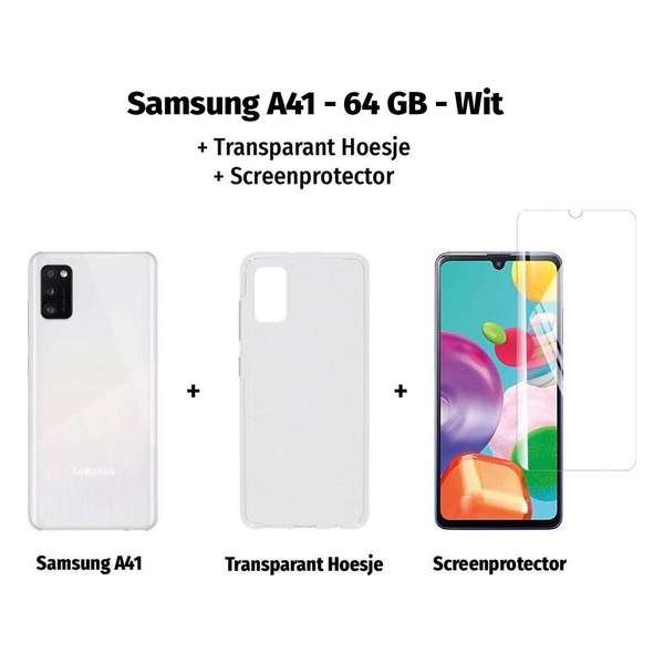 Samsung Galaxy A41 - 64GB - Wit + Transparant Hoesje + Screenprotector van HGA