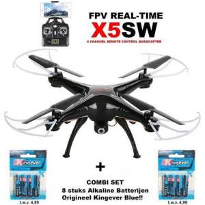 Syma X5SW Drone Quadcopter WiFi FPV Met 2K Camera zwart + 2 pack Batterijen