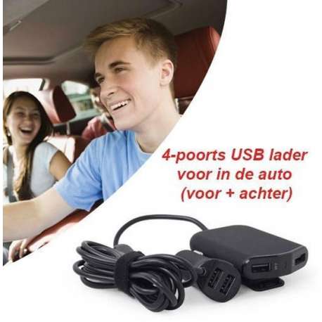 4-poorts USB lader voor in de auto (voor + achter)