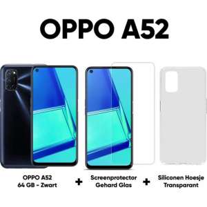 OPPO A52 - 64GB - Zwart + Transparant Hoesje + Screenprotector